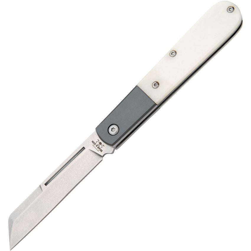 Bear & Son MWSB180 Modern Large Barlow Stonewash Knife White Bone Handles