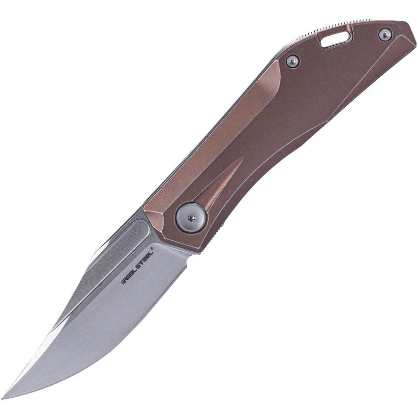 Real Steel 7042 Ventus Stonewash Slip Joint Knife Bronze Stonewash Ti Handles