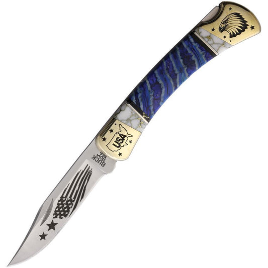 Yellowhorse 440 Custom Eagle Buck 110 Lockback Knife Blue Mammoth Tooth Handles