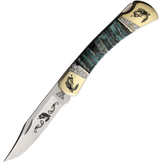 Yellowhorse 444 Custom Bass Buck 110 Lockback Knife Green Mammoth Tooth Handles