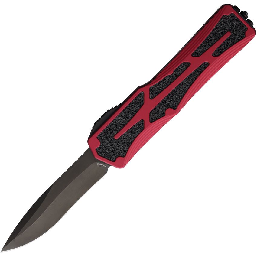 Heretic 0426ARED Auto Colossus Black Recurve OTF Knife Red Handles