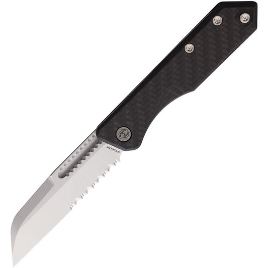 Heretic 0132BCF Jinn Stonewash Part Serrated Slip Joint Knife Carbon Fiber Handles