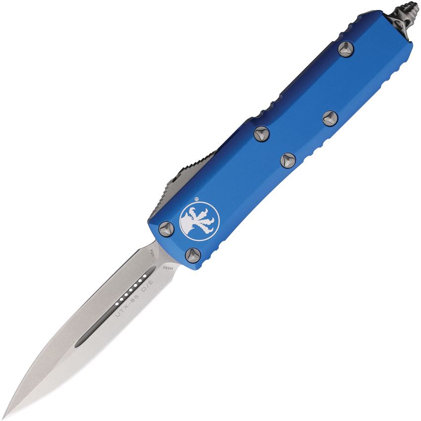 Microtech 23210BL Auto UTX-85 Stonewash Double Edge OTF Knife Blue Handles