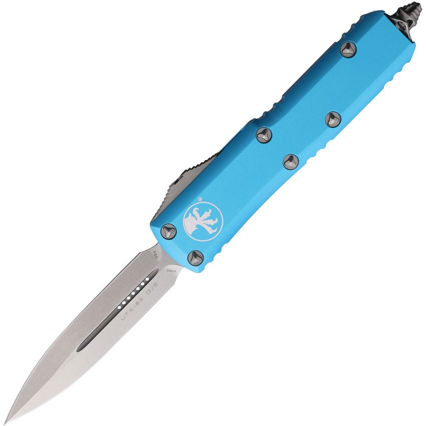 Microtech 23210TQ Auto UTX-85 Stonewash Double Edge OTF Knife Turquoise Handles