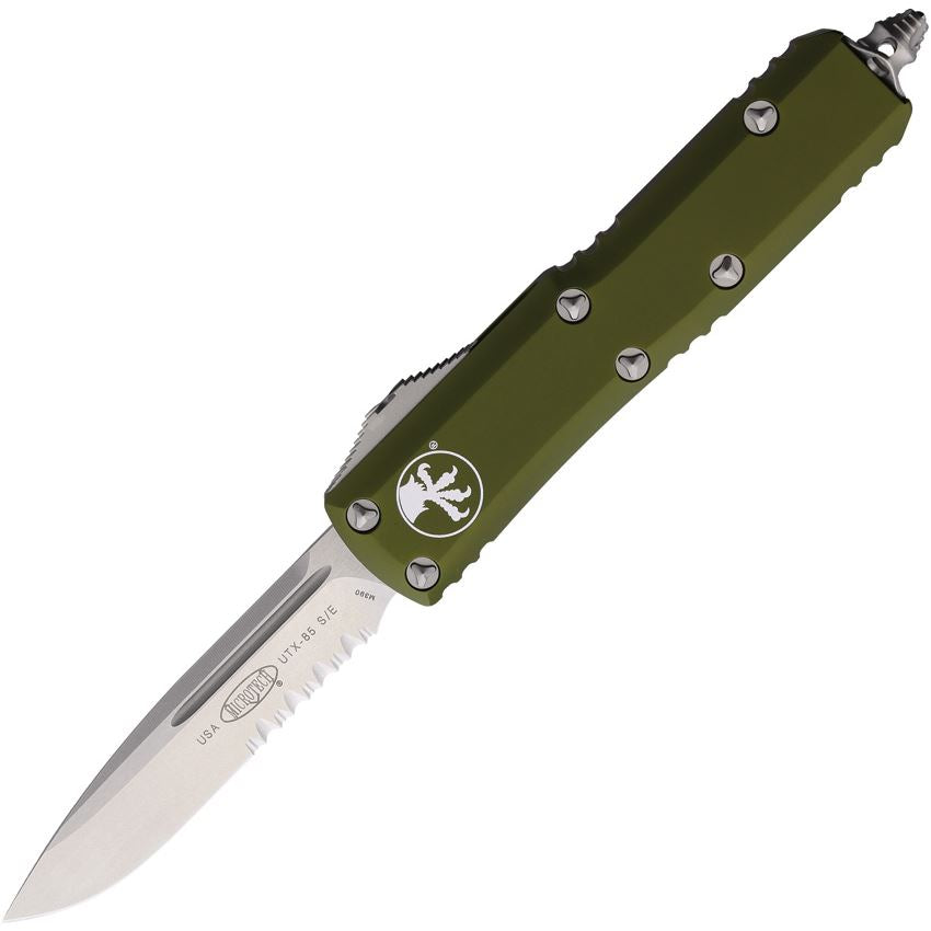 Microtech 23111OD Auto UTX-85 Stonewash Part Serrated Single Edge OTF Knife OD Green Handles