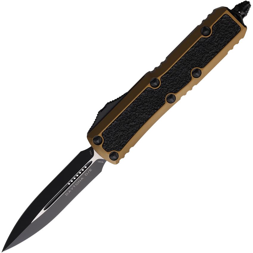 Microtech 1261TAS Auto Daytona Two-Tone Double Edge OTF Knife Tan Handles