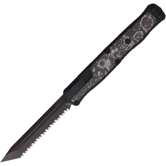 Heretic 0196CWTCC Auto Cleric II Black Serrated Tanto OTF Knife Black/White Camo Carbon Fiber Handles