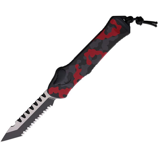 Heretic 00610CRCAMO Auto Hydra Two-Tone Serrated Recurve OTF Knife Red Handles