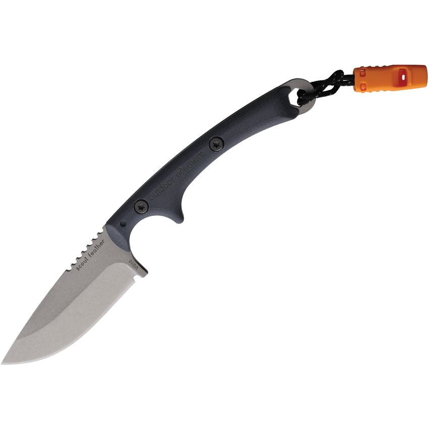 Outdoor Element SFK Scout Feather Stonewash Fixed Blade Knife Black Handles