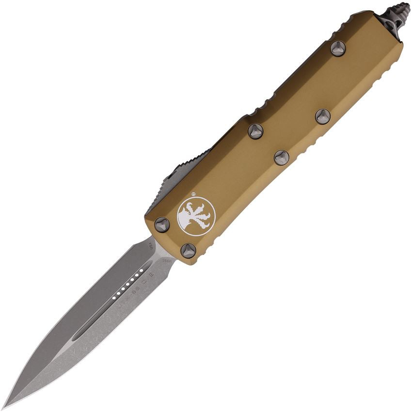 Microtech 23210APTA Auto UTX-85 Apocalyptic Double Edge Dagger OTF Knife Tan Handles