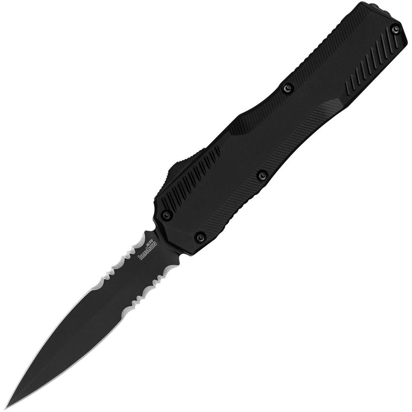 Kershaw 9000DEST Auto Livewire Black Part Serrated Double Edge Dagger OTF Knife Black Handles