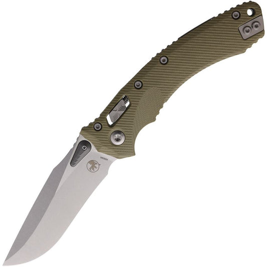 Microtech 16019 Amphibian Stonewash Single Edge Ram Lok Knife OD Green Handles