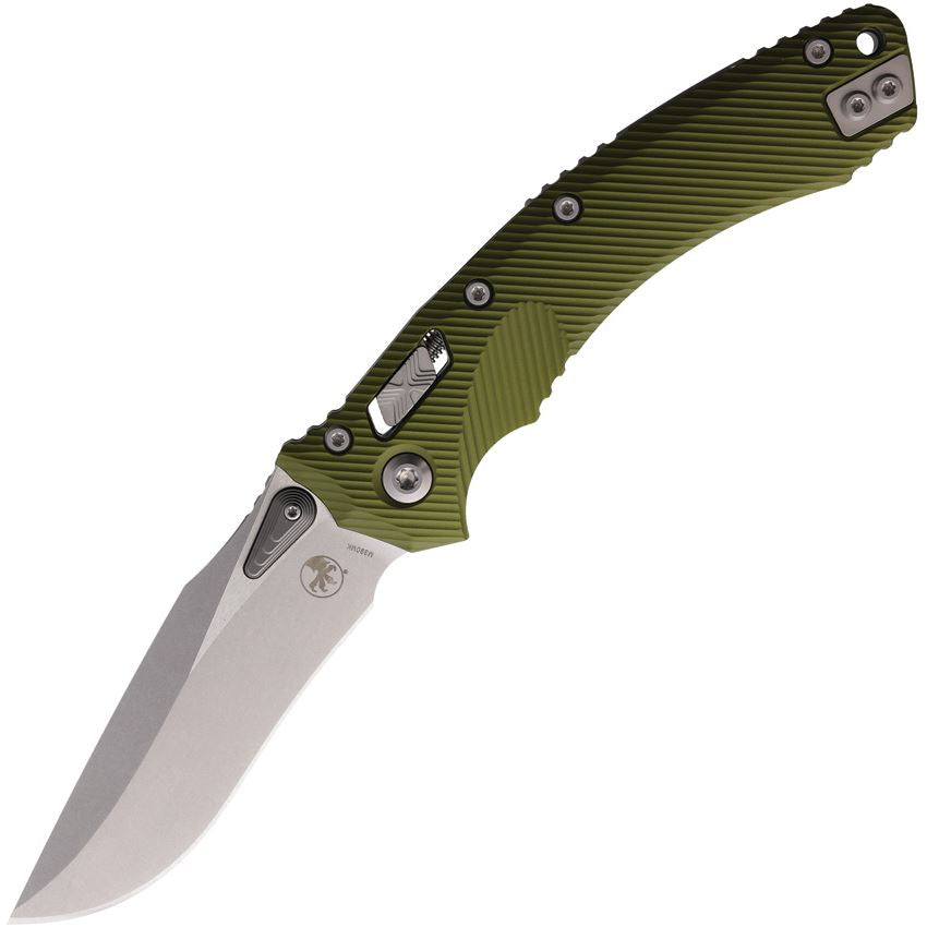 Microtech 16615 Amphibian Single Edge Stonewash Ram-Lock Knife OD Green Aluminum Handles