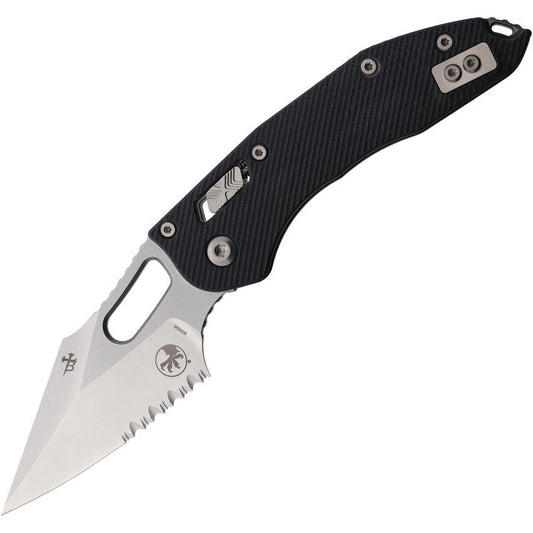 Microtech 15987 Stitch Part Serrated Single Edge Stonewash Ram-Lock Knife Knife Black Handles