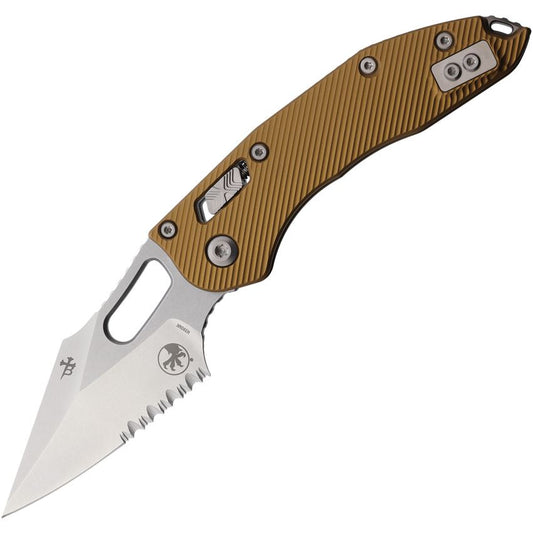 Microtech 16816 Stitch Part Serrated Single Edge Stonewash Ram-Lock Knife Knife Tan Handles