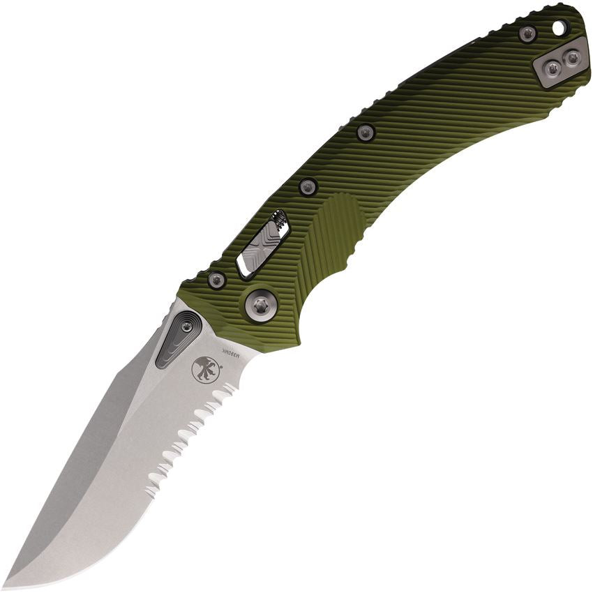 Microtech 16902 Amphibian Single Edge Stonewash Ram-Lock Knife OD Green Handles