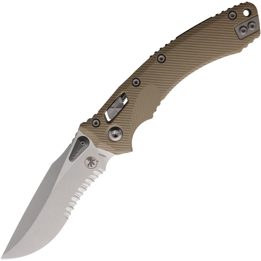 Microtech 16388 Amphibian Part Serrated Stonewash Ram-Lock Knife Tan Handles