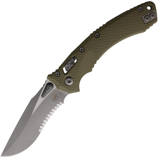 Microtech 16156 Amphibian Part Serrated Apocalyptic Single Edge Ram-Lok Knife OD Green Handles