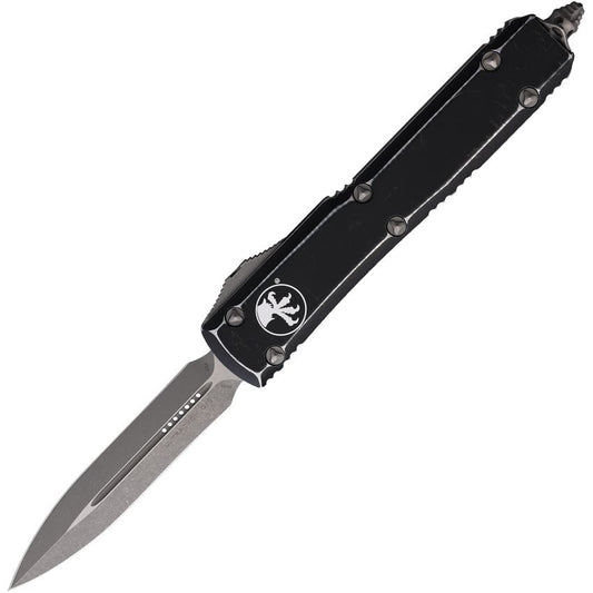 Microtech 12210DBK Auto Ultratech Apocalyptic Double Edge Dagger OTF Knife Distressed Black Handles