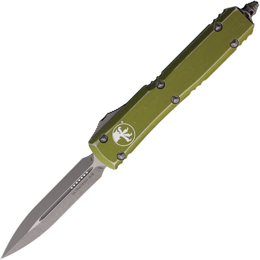 Microtech 12210DOD Auto Ultratech Apocalyptic Double Edge Dagger OTF Knife Distressed OD Green Handles