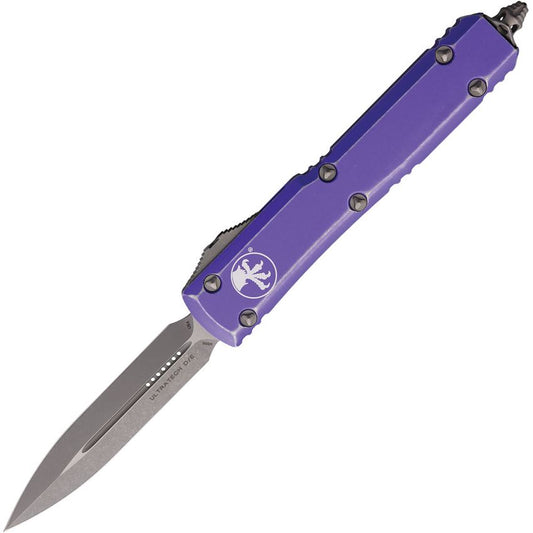 Microtech 12210DPU Auto Ultratech Apocalyptic Double Edge Dagger OTF Knife Distressed Purple Handles