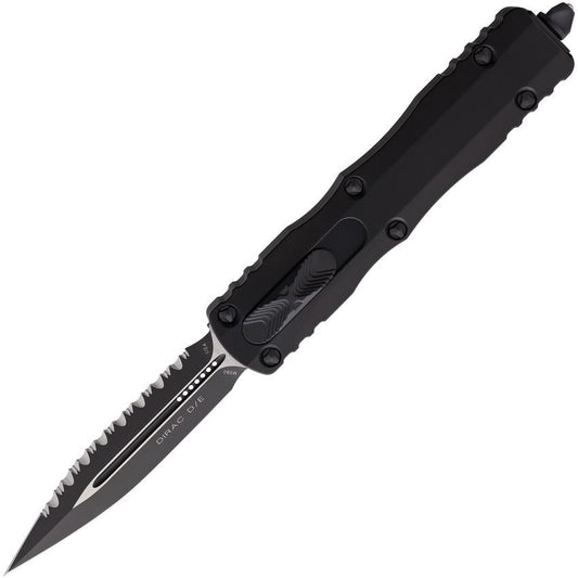 Microtech 2253T Auto Dirac Serrated Black Double Edge Dagger OTF Knife Black Handles