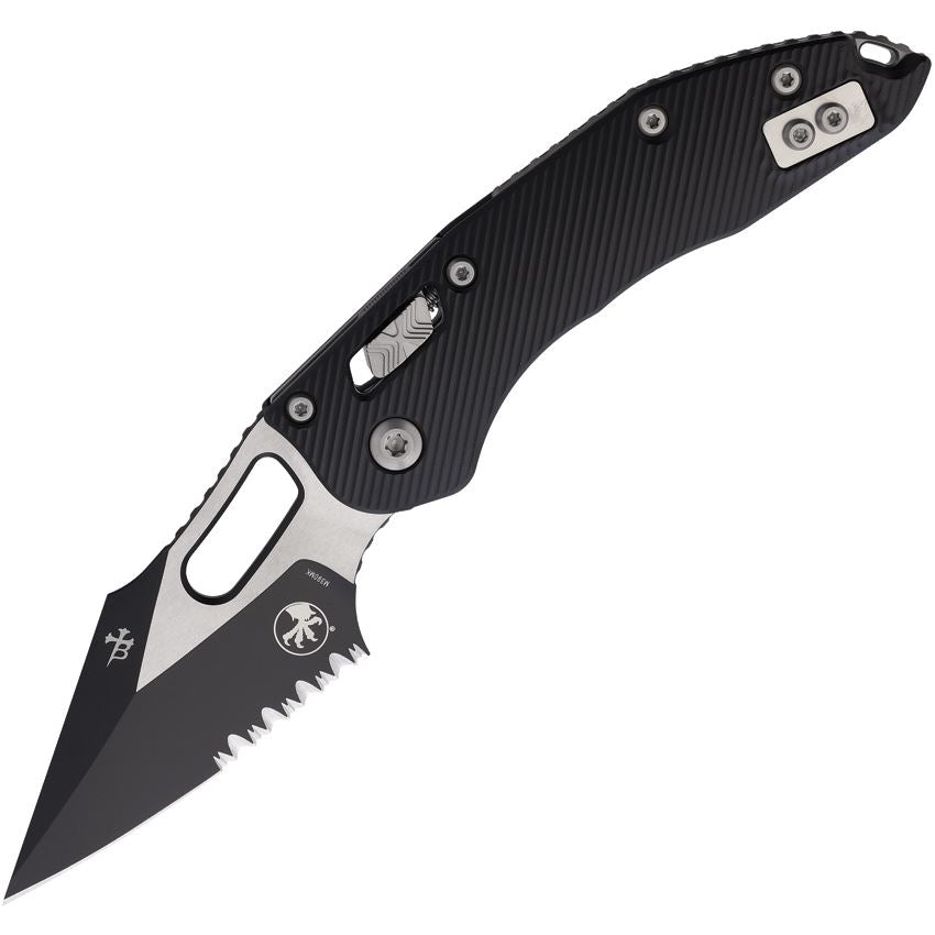 Microtech 16307 Stitch Part Serrated Single Edge Two-Tone Ram-Lok Knife Knife Black Handles