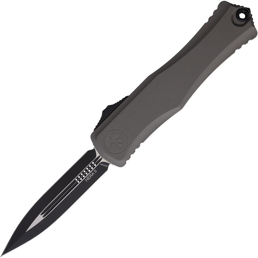 Microtech 17021NC Auto Hera II Double Edge Dagger Stonewash OTF Knife Gray Handles