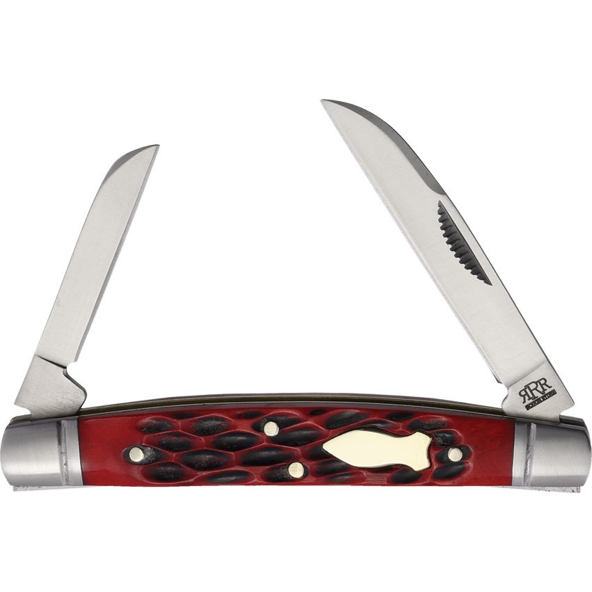 Rough Rider 044 2 Blade Satin D2 Congress Knife Red Jigged Bone Handles