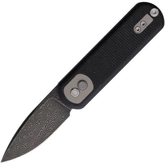 Vosteed A0722 Damascus Corgi Pup Drop Point Trek Lock Knife Black Handles