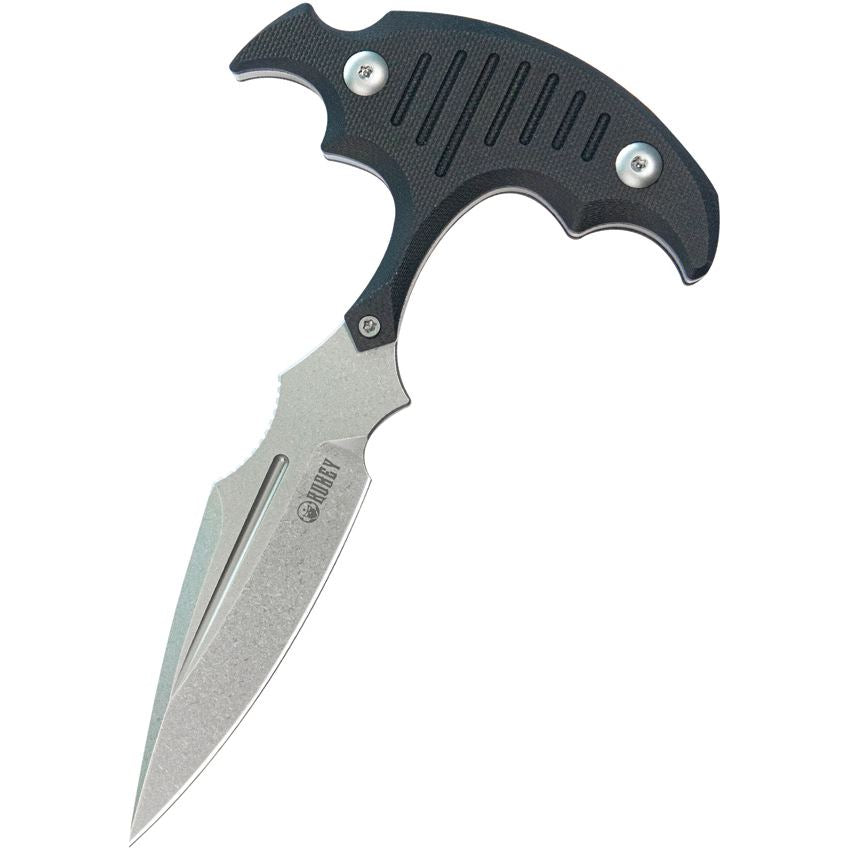 Kubey 242A Medusa Stonewash Push Dagger Knife Black Handles