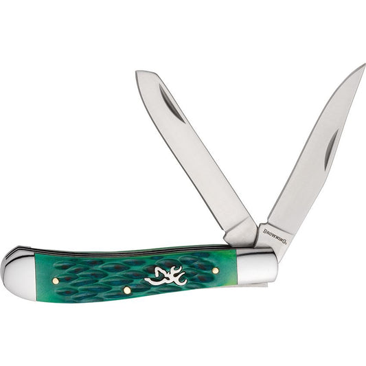 Browning 0540B Trapper Knife Green Jigged Bone Handles