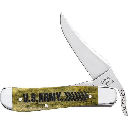 Case XX 15058 U.S. Army Ruisslock Knife Olive Green Smooth Bone Handles