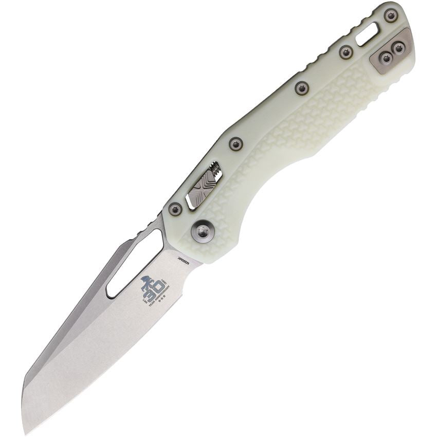 Microtech 210T10PMWH30 MSI 30th Anniversary Stonewash Sheepsfoot Ram Lok Knife White Tri-Grip Handles