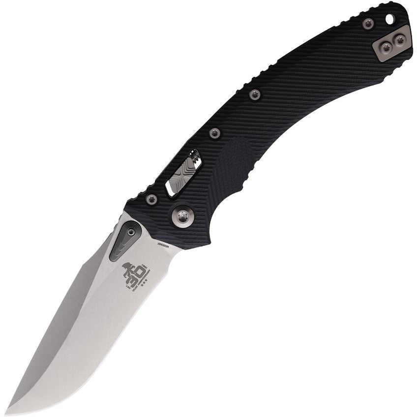 Microtech 17006 Amphibian 30th Anniversary Stonewash Single Edge Ram Lok Knife Black Fluted Handles