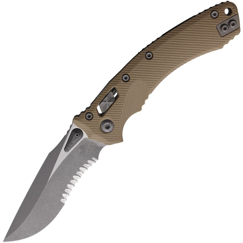 Microtech 16157 Amphibian Apocalyptic Single Edge Ram Lok Knife Tan Handles