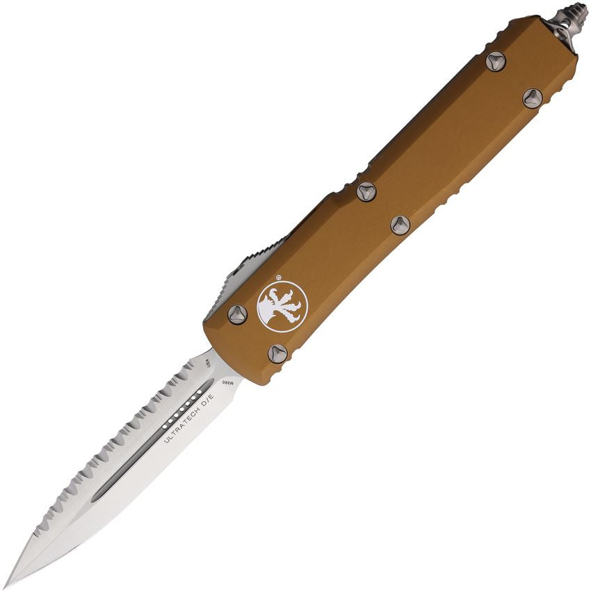 Microtech 1226TA Auto Ultratech Satin Serrated Double Edge Dagger OTF Knife Tan Handles