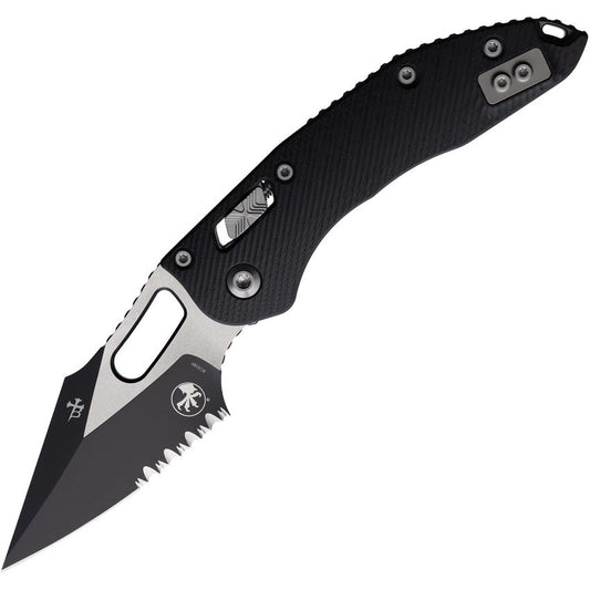 Microtech 16308 Stitch Two-Tone Part Serrated Single Edge Ram Lok Knife Black Fluted Handles