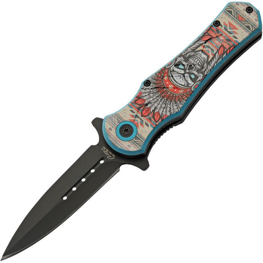 Rite Edge 300603SK Headdress Assist Open Linerlock Knife Skull Handles