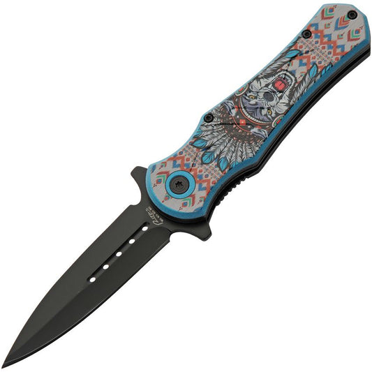 Rite Edge 300603WF Headdress Assist Open Linerlock Knife Wolf Handles