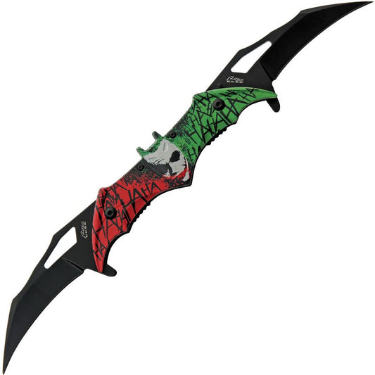 Rite Edge 300609JK Laughing Joker Assist Open Black Linerlock Knife Red/Green Handles