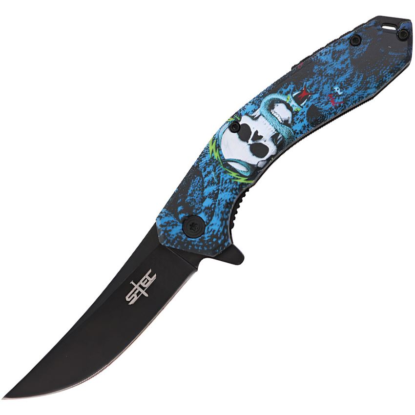 S-TEC 2712102 Skull Assist Open Black Linerlock Knife Black Handles