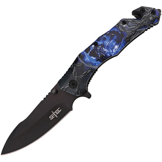 S-TEC 2712131 Rescue Assist OpenBlack Linerlock Knife Blue Handles