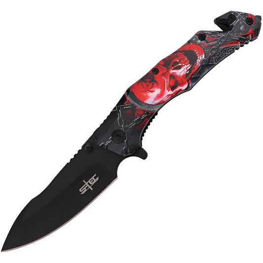 S-TEC 2712132 Rescue Assist Open Black Linerlock Knife Red Handles