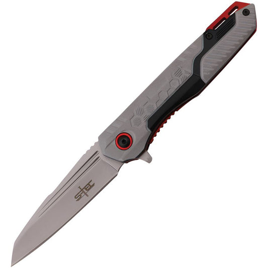 S-TEC 271278 Assist Open Bead Blast Linerlock Knife Gray/Red Handles