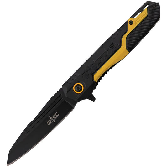 S-TEC 271278BK Assist Open Black Linerlock Knife Black/Yellow Handles