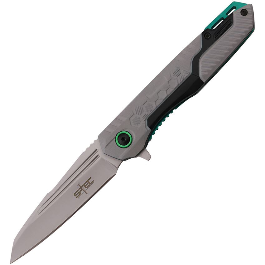 S-TEC 271278SL Assist Open Bead Blast Linerlock Knife Gray/Green Handles