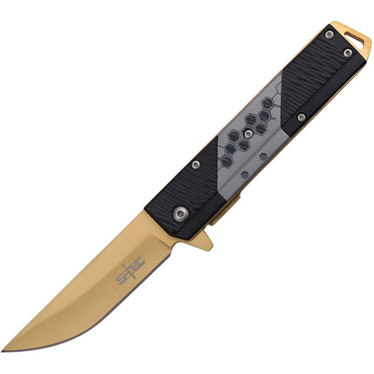 S-TEC 271279GD Assist Open Gold Tini Linerlock Knife Gold Handles