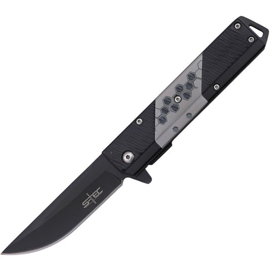 S-TEC 271279SL Assist Open Black Linerlock Knife Black Handles