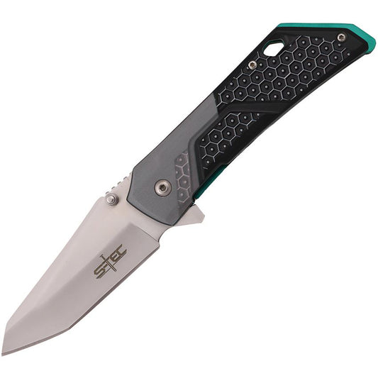 S-TEC 271280 Assist Open satin Tanto Linerlock Knife Black/Green Handles